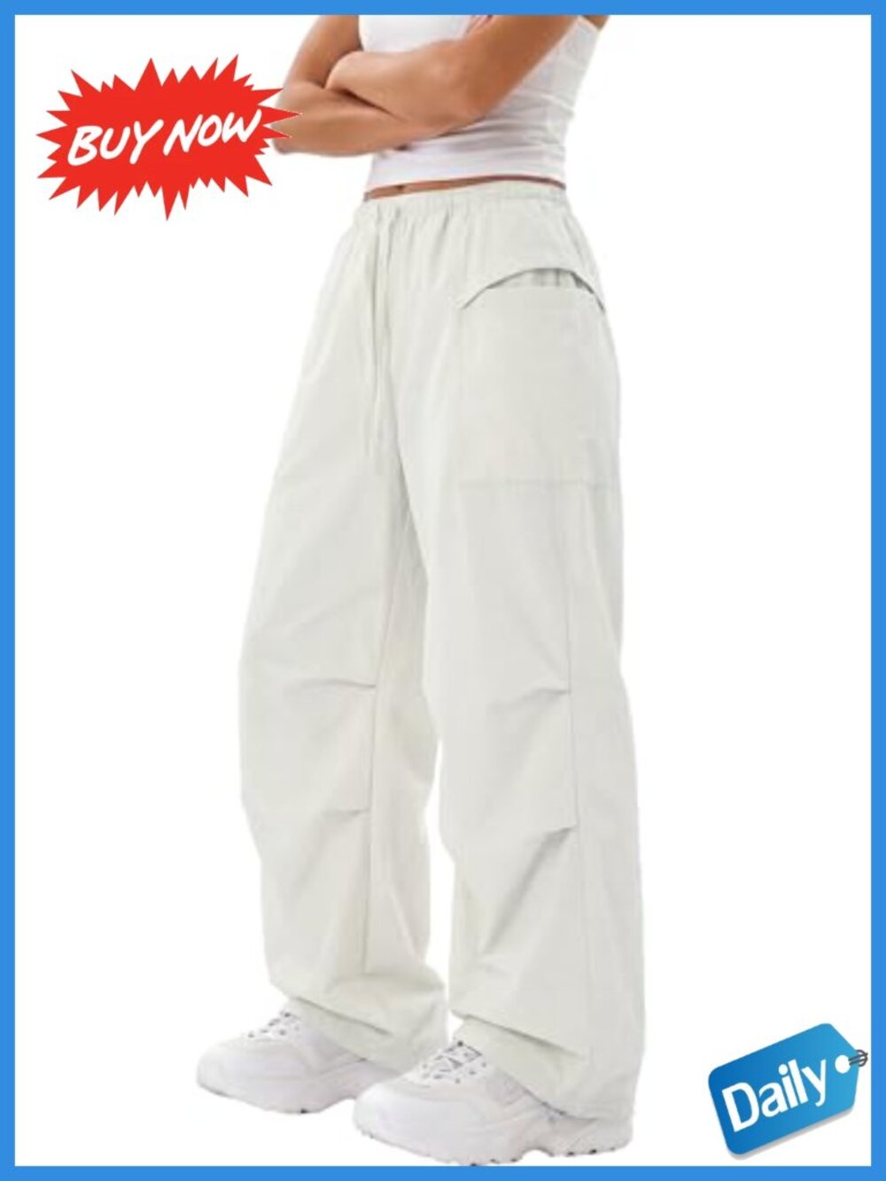 Quick Dry Cargo Hiking Pants Drawstring Elastic Waist Baggy Parachute Outdoor